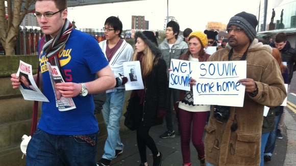 Friends of Souvik Pal march through Old Trafford
