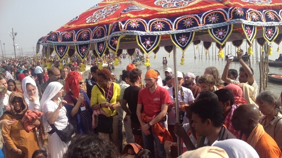 Crowds gather in Allahabad, India