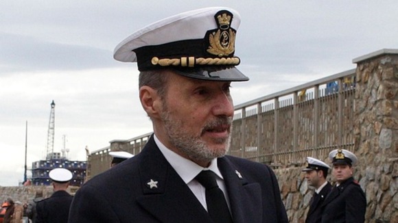 Coastguard officer De Falco at the ceremony to commemorate the first anniversary of the Costa Concordia shipwreck