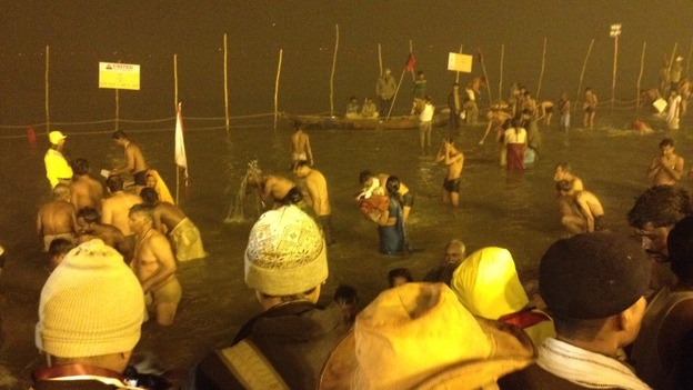 The final bathers are cleared before first light
