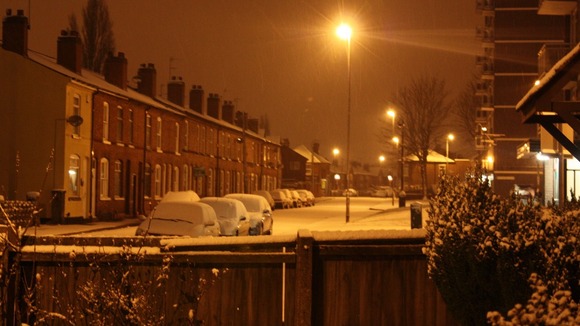 A street covered in snow 