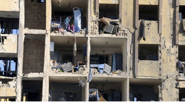 A view shows destruction after two explosions that rocked the University of Aleppo.