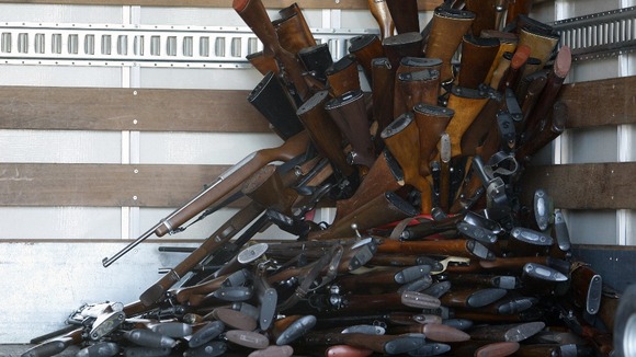 A small portion of guns that were turned in by their owners in LA in an amnesty after Sandy Hook