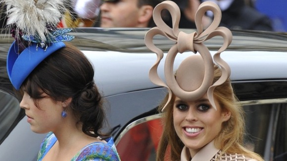 Princess Beatrice with her sister in 2011 at the wedding of the Duke and Duchess of Cambridge