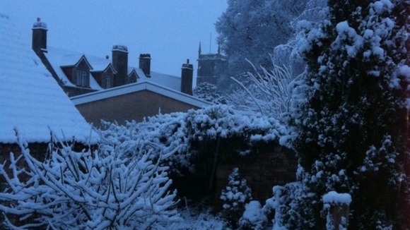 Chew Magna church visible over the rooftops