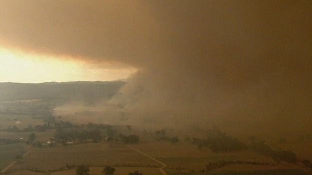 The fire in Gippsland, Victoria, seen from the air.