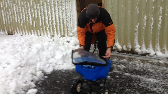 Frasier, the base engineer, tends to a gritting device