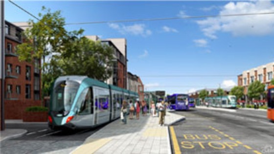 The tram stop in Beeston town centre