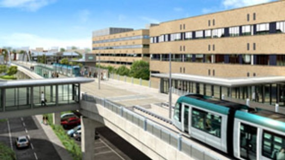 The new viaduct and tram stop at the Queen’s Medical Centre (QMC),