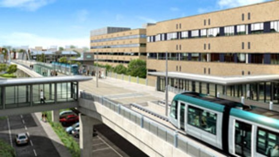 The new viaduct and tram stop at the Queen’s Medical Centre (QMC),