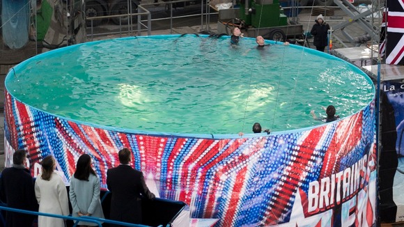 The tank where the diver ended up in front of the watching judges.