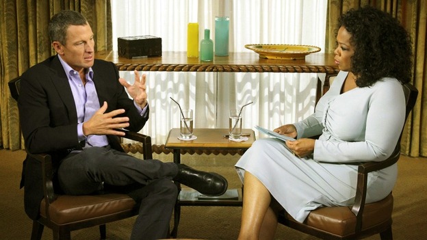 Lance Armstrong speaks to Oprah Winfrey.