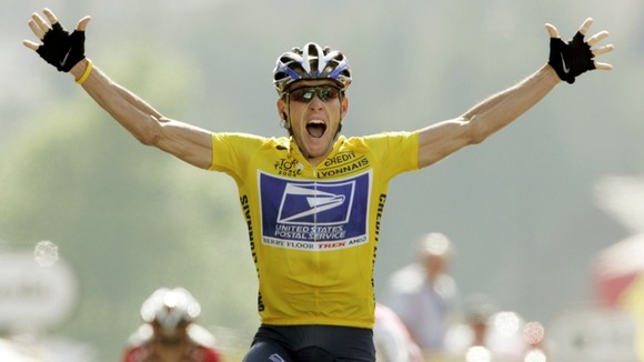 Armstrong winning the 17th stage of the Tour de France from Bourd-d'Oisans to Le Grand Bornand in 2004