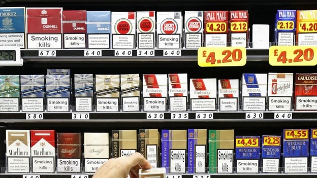 Cigarettes on display in a shop