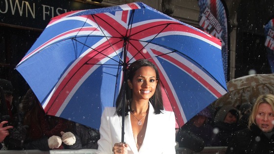 Britain's Got Talent Alesha Dixon braves the snowy conditions in central London.