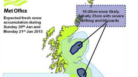 The Met Office map shows the likely areas of snowfall overnight and into Monday.