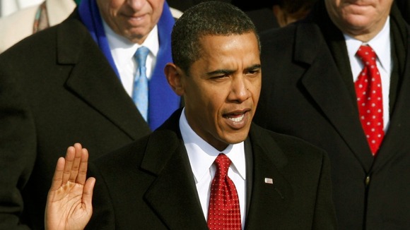 President Obama taking his oath of office in 2009