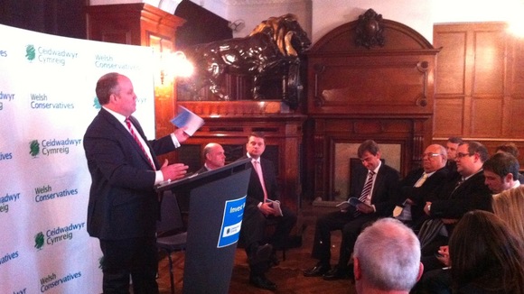 Opposition leader Andrew RT Davies at the policy launch in Cardiff