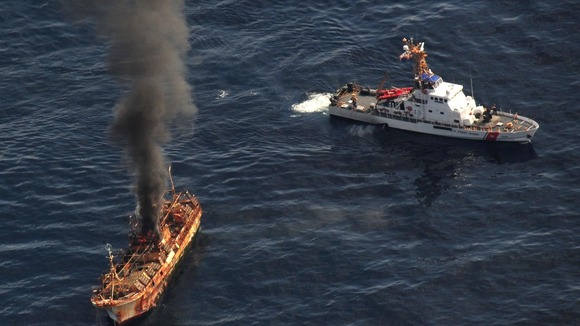 The US Coast Guard used cannon fire to sink the ship.