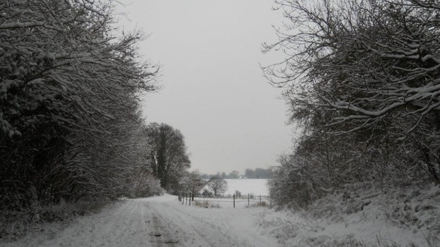 Country lane snow scene
