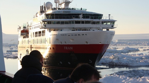 MV Fram seen from HMS Protector.