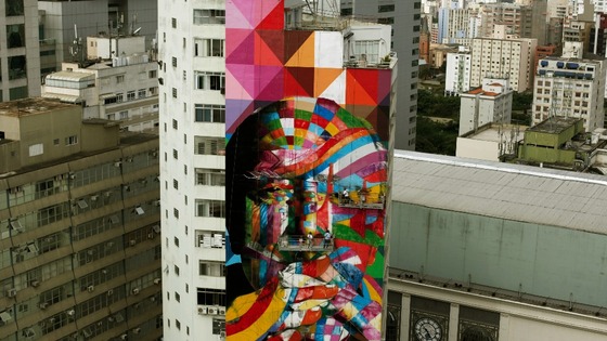 The mural portrays the late Brazilian architect Oscar Niemeyer 