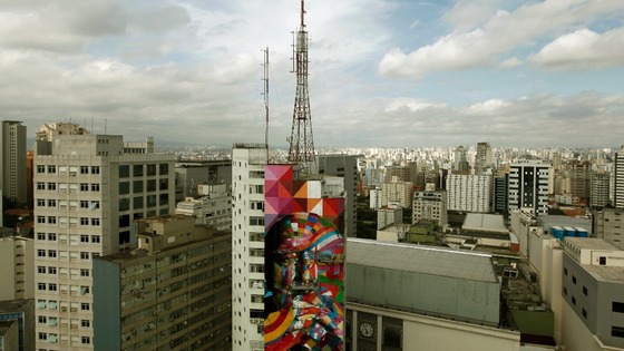 The graffiti work is in the financial district of Sao Paulo