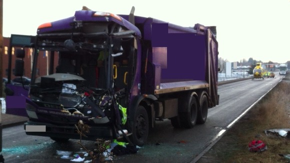 One of the vehicles involved in the collision