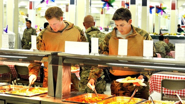 Prince Harry lining up at the self-service food section