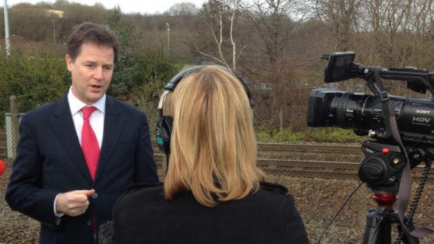 Nick Clegg speaking at the site of the proposed new station at the giant Meadowhall Shopping Centre