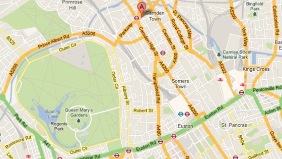 The sign fell in Camden which is north of Kings Cross and Regents Park