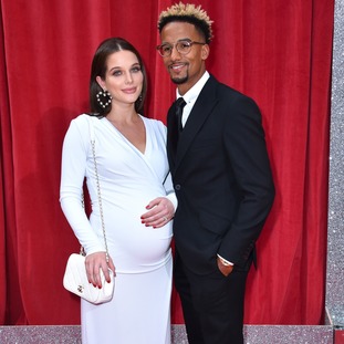 Pregnant Helen Flanagan and fiancé Scott Sinclair on the red carpet.