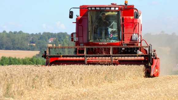 A combine at work in an Essex field