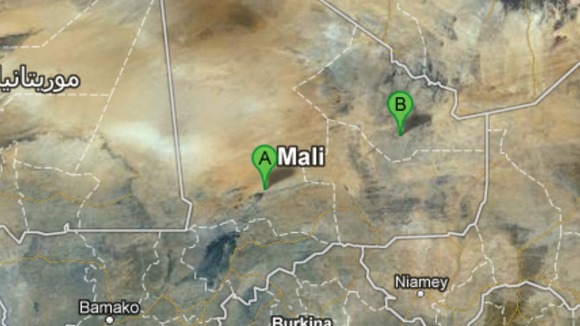 Kidal (point B) is a strategic centre north of Timbuktu, (point A)