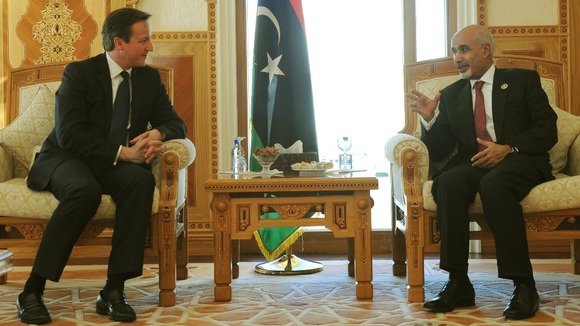 David Cameron meets Libyan President Megarief at the President's Office in Tripoli