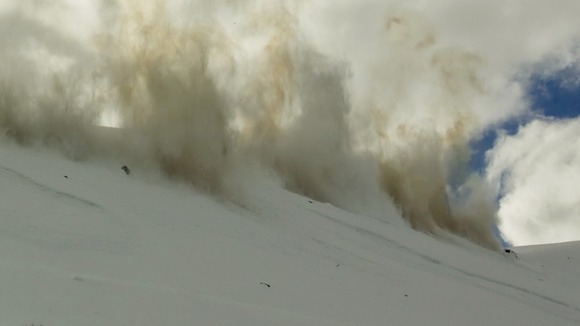 A controlled explosion in the Tien Shan mountains outside Almaty