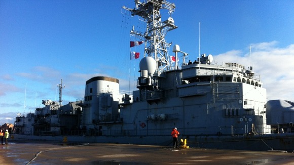 French frigate docking on Tyne