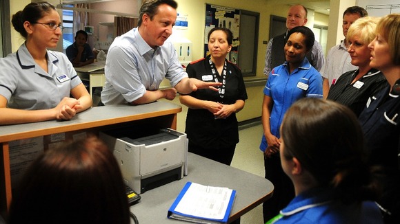 Prime Minister David Cameron meets nurses during a visit to Royal Derby Hospital last month.