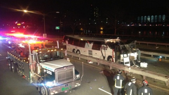 The scene of the bus crash in Boston.