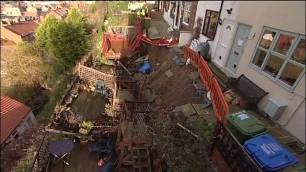 Homes damaged in landslip in Whitby