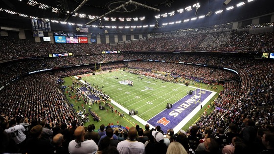 Fans await the start of the NFL Super Bowl XLVII game between the San Francisco 49ers and Baltimore Ravens in New Orleans, Louisiana.