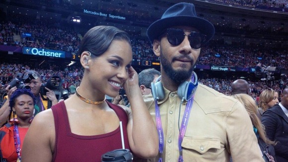 Alicia Keys with her husband Swizz Beatz, ahead of her Super Bowl performance of the National Anthem.