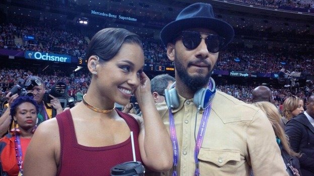 Alicia Keys with her husband Swizz Beatz, ahead of her Super Bowl performance of the National Anthem.