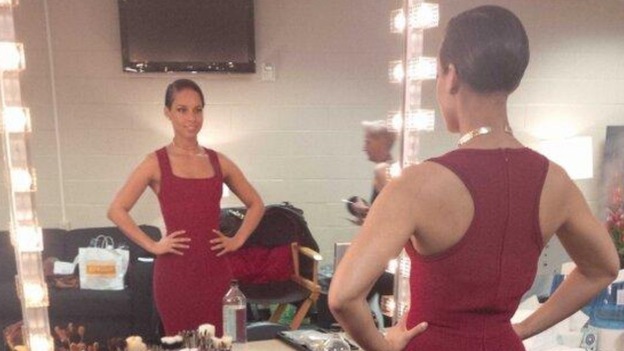 Alica Keys tweeted this dressing room picture ahead of her performance, which was broadcast to more than 150 million people.