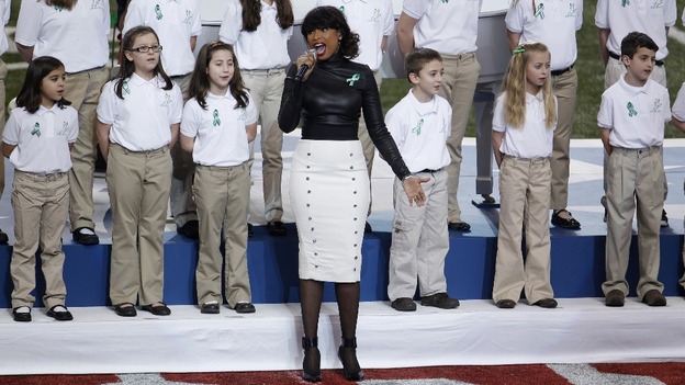 Singer Jennifer Hudson performs "America the Beautiful" with The Sandy Hook Elementary School Choir.