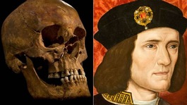 The skeleton found in a Leicester car park that scientists say belongs to King Richard III, right.