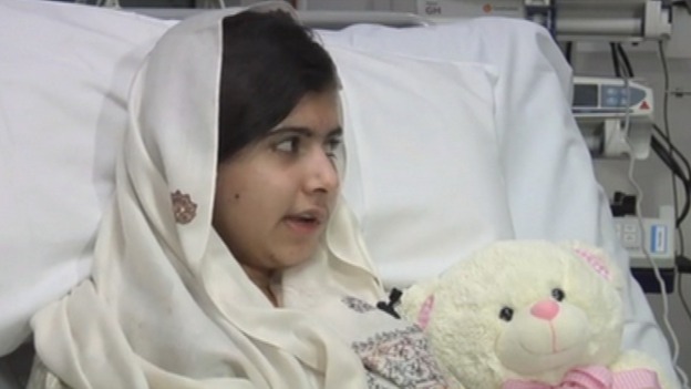 Malala Yousafzai pictured in hospital