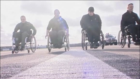 Planes have been replaced with wheelchairs on the Northamptonshire runway for the charity challenge "Push500".