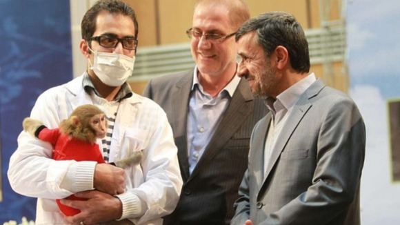 Mahmoud Ahmadinejad, right, pictured at an exhibition to celebrate Iran's space programme