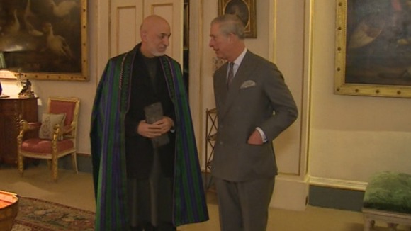 Afghan President Hamid Karzai and Prince Charles pictured today.